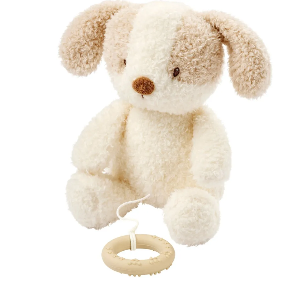 Peluche musical teddy bouclette chien écru