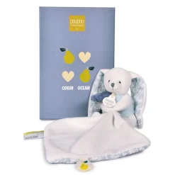 Peluche pantin lapin avec doudou 10 cm cœur océan