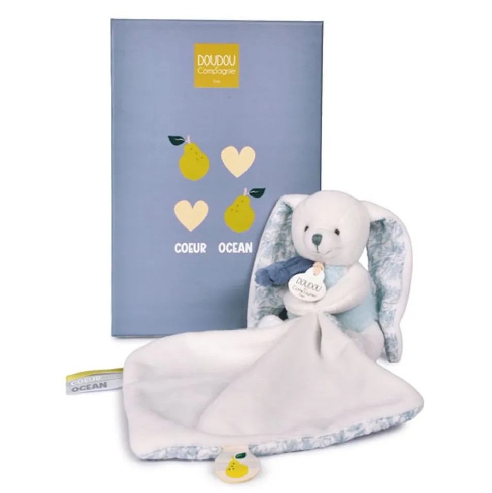 Peluche pantin lapin avec doudou 10 cm cœur océan