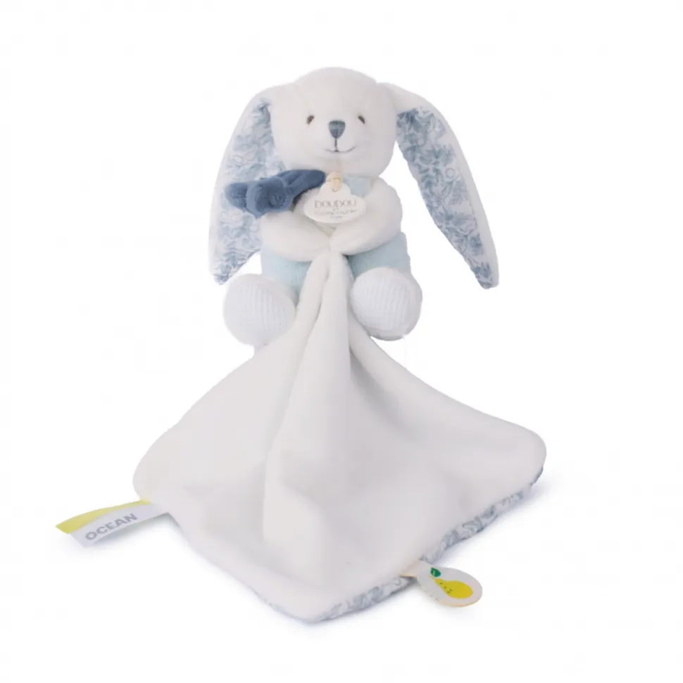 Peluche pantin lapin avec doudou 10 cm cœur océan