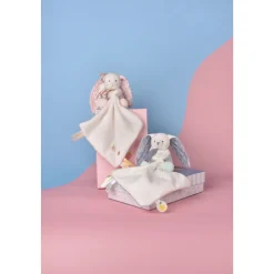 Peluche pantin lapin avec doudou 10 cm vanille fraise