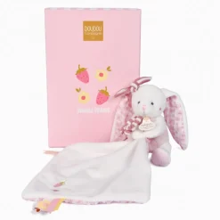 Peluche pantin lapin avec doudou 10 cm vanille fraise