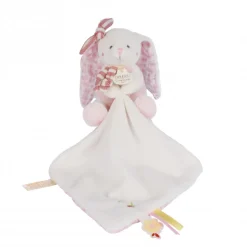 Peluche pantin lapin avec doudou 10 cm vanille fraise