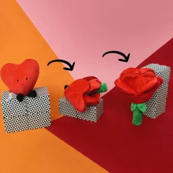 Peluche réversible flipetz coeur et fleur rouge coquelicot