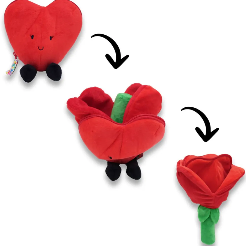 Peluche réversible flipetz coeur et fleur rouge coquelicot