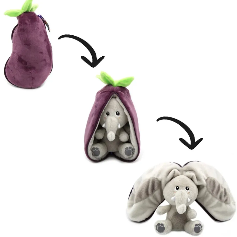 Peluche réversible flipetz éléphant et aubergine