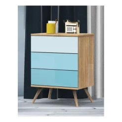 Petite commode 3 tiroirs seventies bleue