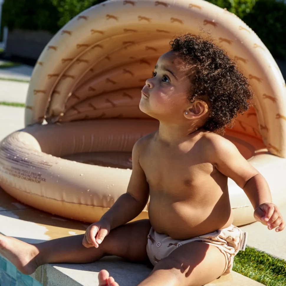 Piscine gonflable avec canopy léopard beige