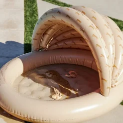 Piscine gonflable avec canopy léopard beige