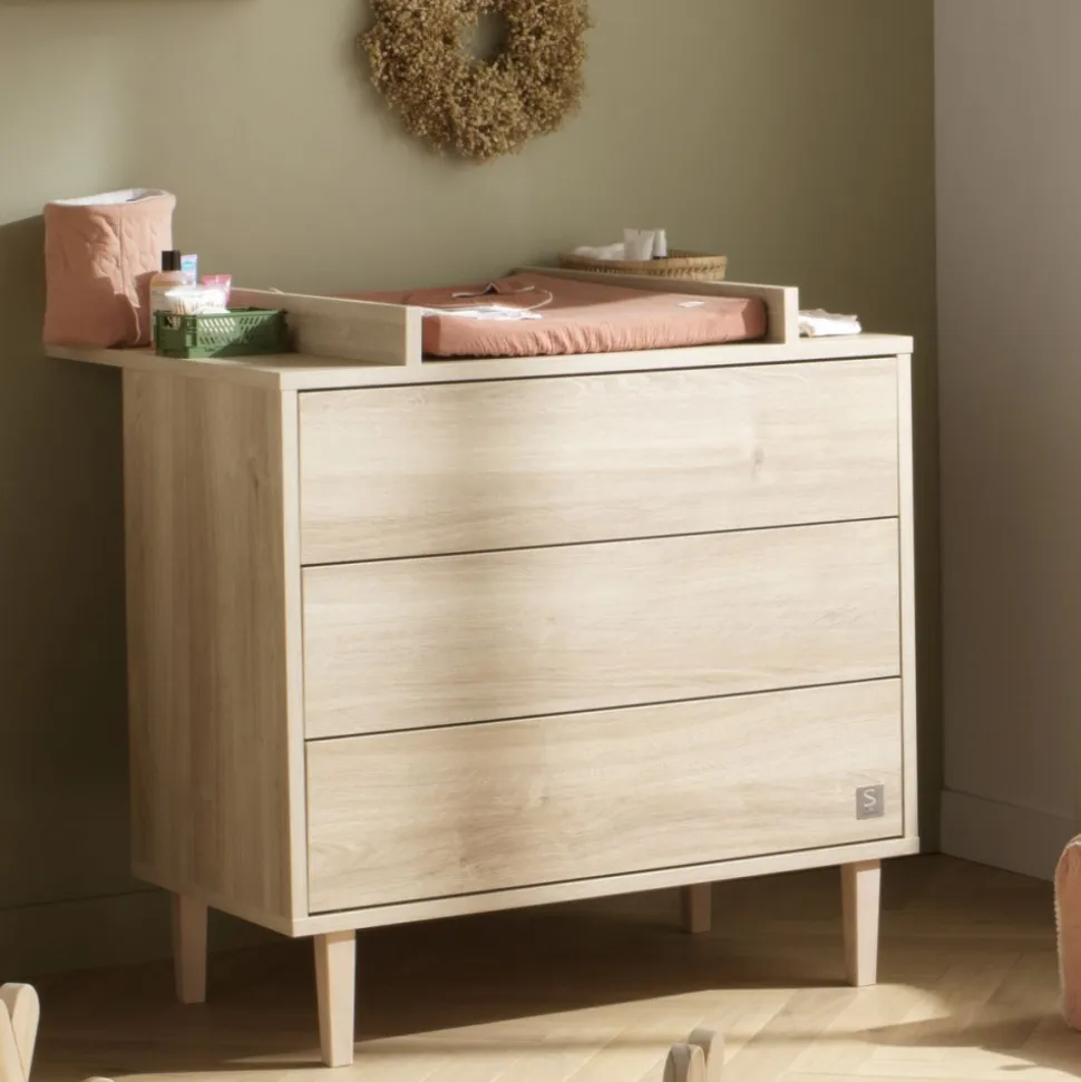Plan à langer dessus intégrale pour commode paloma bois (3 tiroirs réf lt162)
