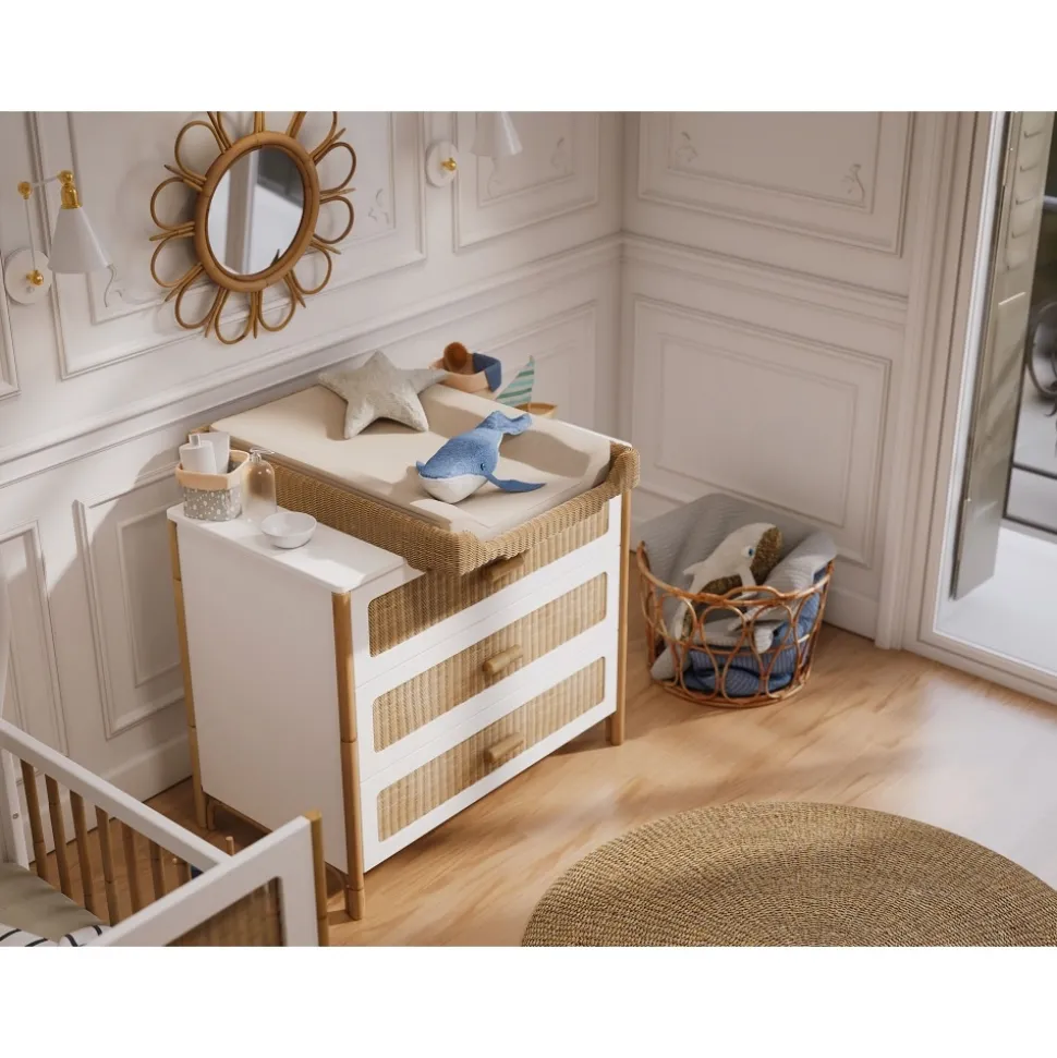 Plan à langer léo rotin tressé, adaptable sur commode, lit 120 et lit 140