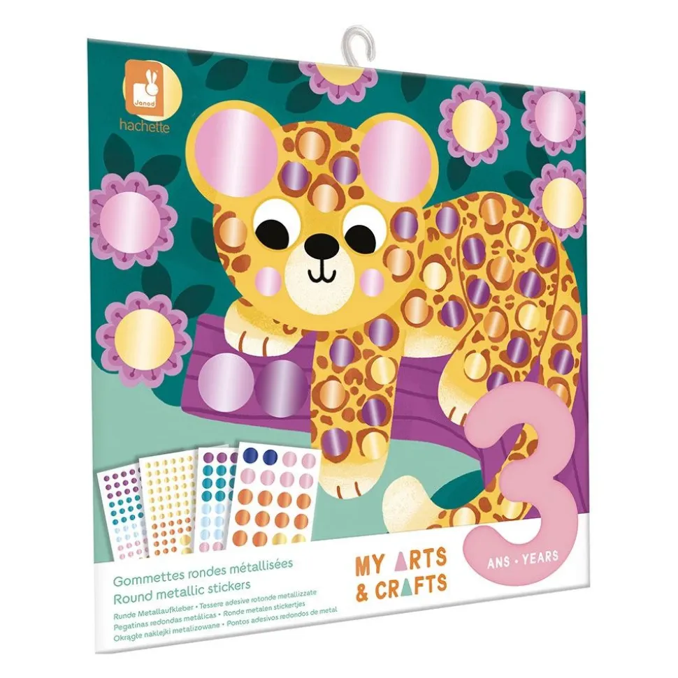 Pochette de gommettes stickers et 4 tableaux à décorer animaux métalisés