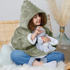 Poncho à capuche dino flanelle