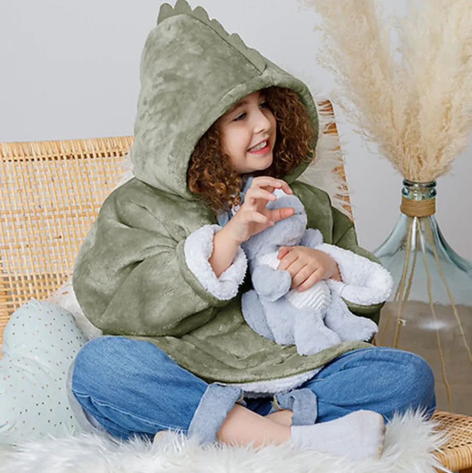 Poncho à capuche dino flanelle