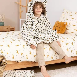 Poncho à capuche léopard flanelle
