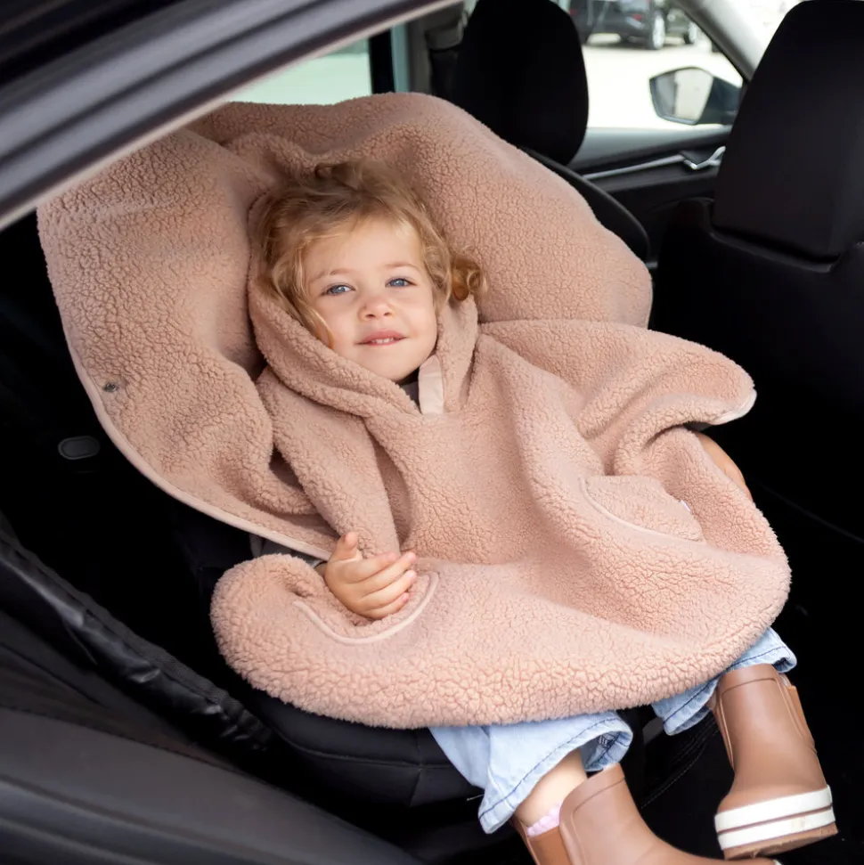 Poncho chaud de voyage teddy bouclette natural