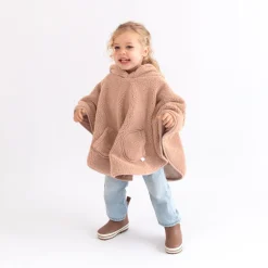 Poncho chaud de voyage teddy bouclette natural