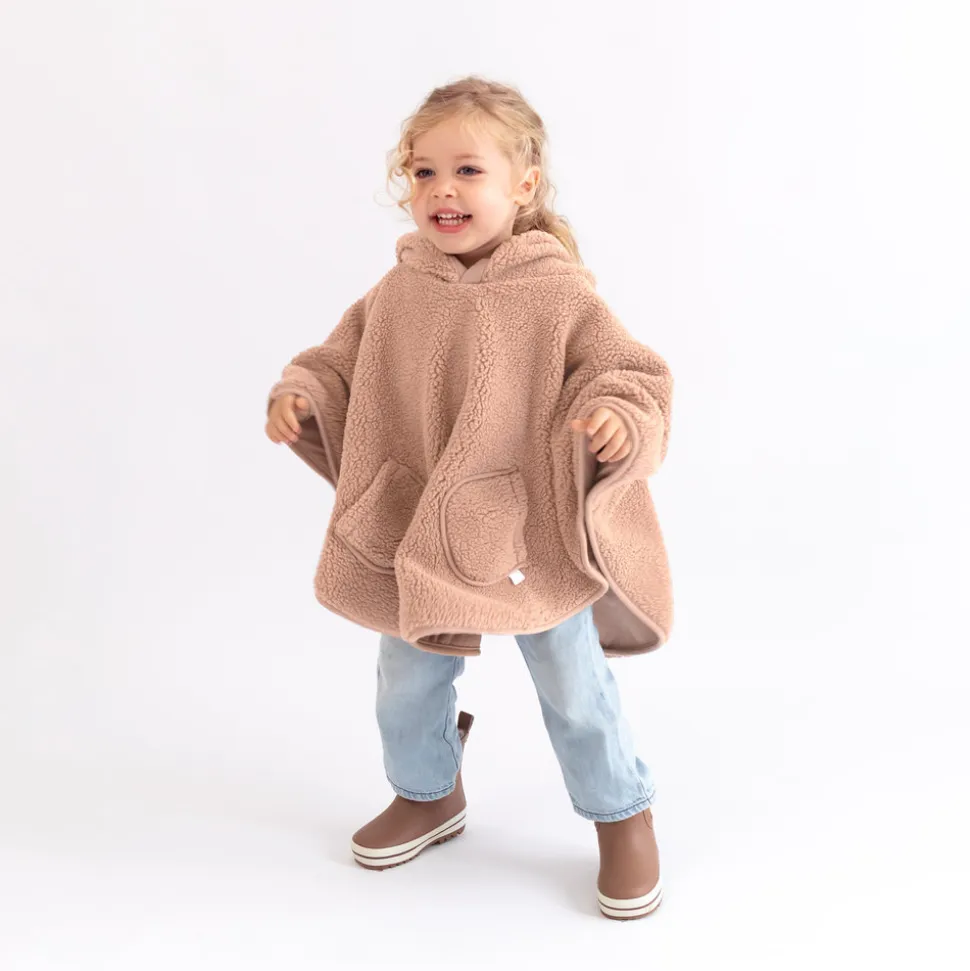 Poncho chaud de voyage teddy bouclette natural
