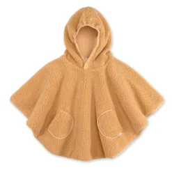 Poncho chaud de voyage teddy bouclette ocre