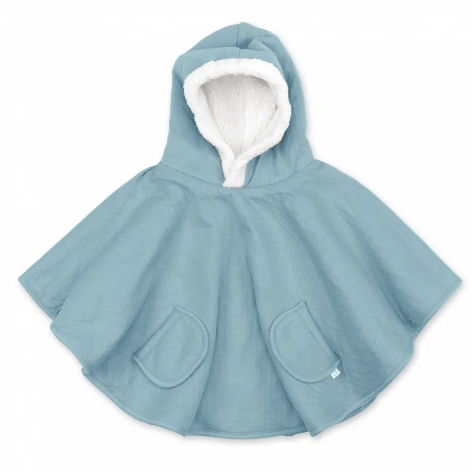 Poncho chaud teddy bleu minéral