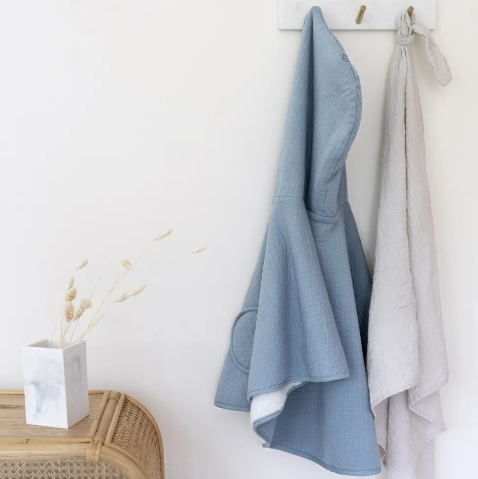 Poncho chaud teddy bleu minéral