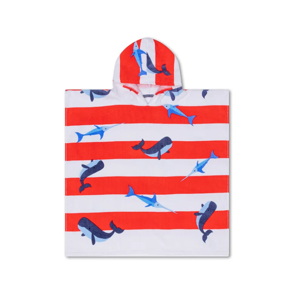 Poncho de plage 65x65 cm baleine rouge