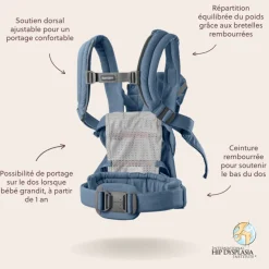 Porte bébé harmony melange tissé chiné bleu
