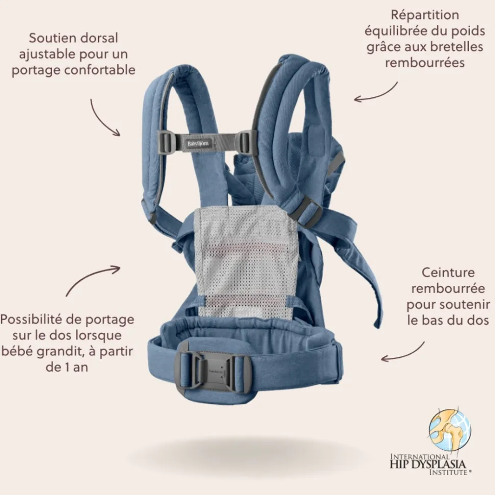 Porte bébé harmony melange tissé chiné bleu