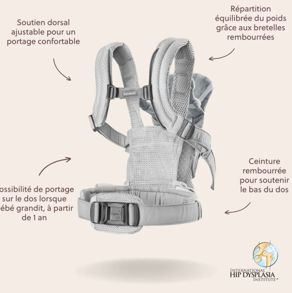 Porte bébé harmony mesh 3d argent