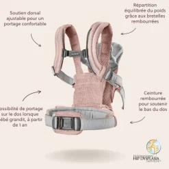 Porte bébé harmony mesh 3d rose clair