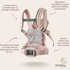 Porte bébé harmony tissé chiné rose