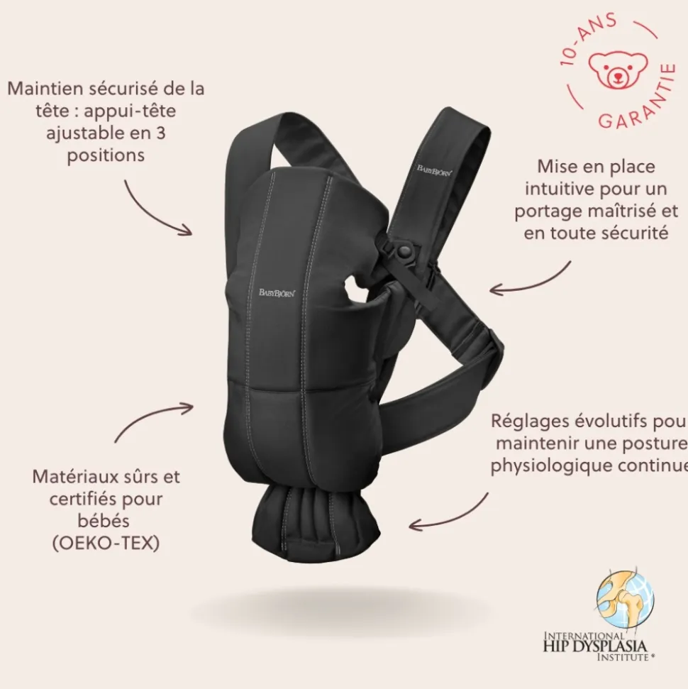 Porte bébé mini coton noir