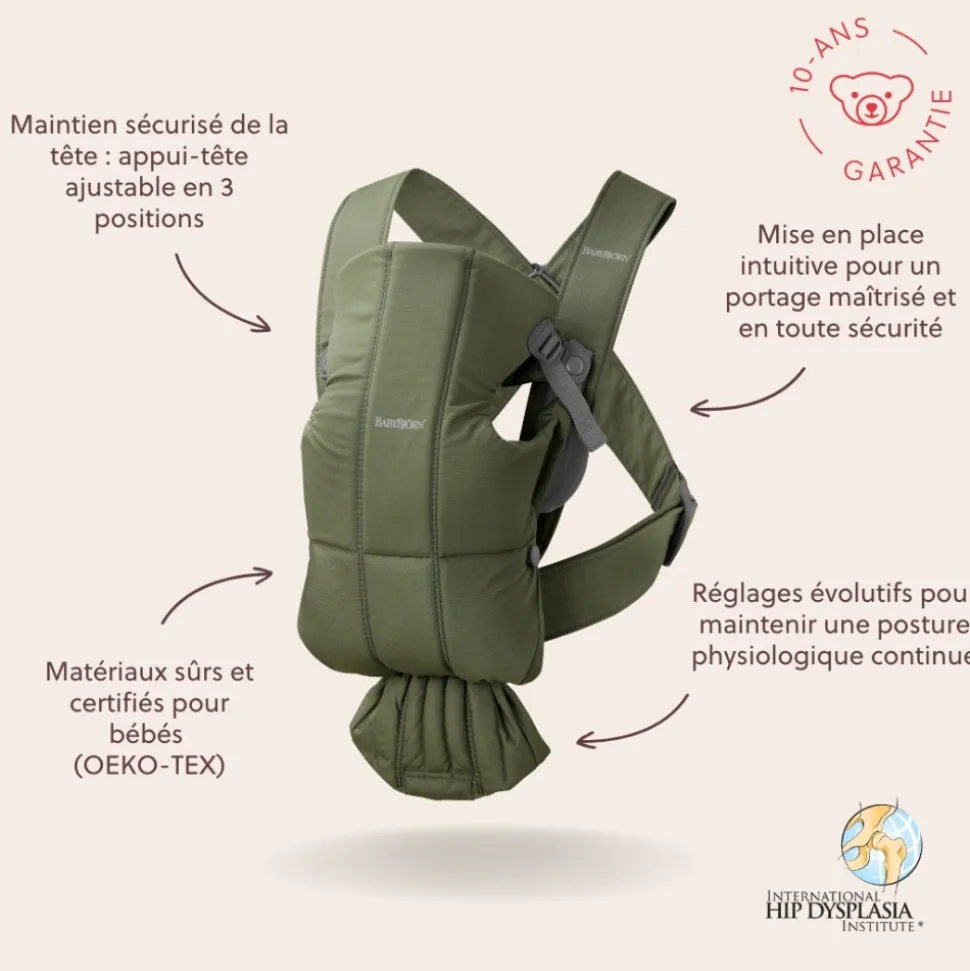 Porte bébé mini coton vert foncé