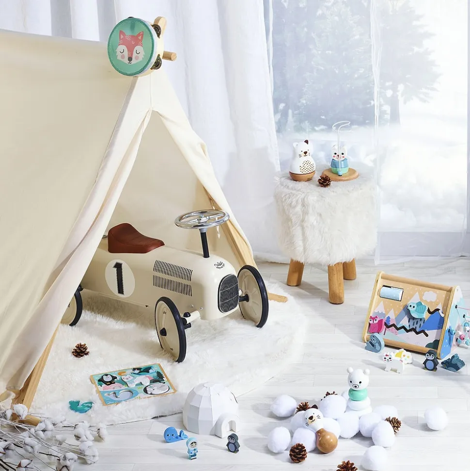Porteur bébé voiture vintage blanc crème