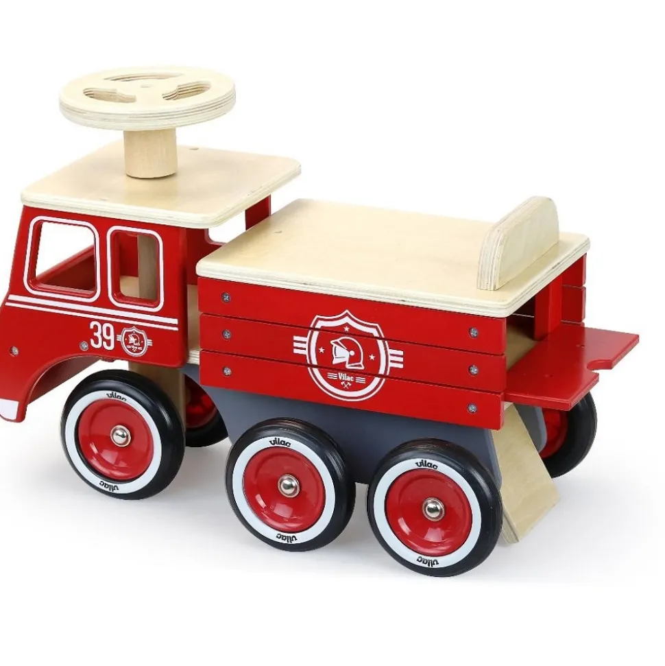 Porteur camion de pompiers en bois
