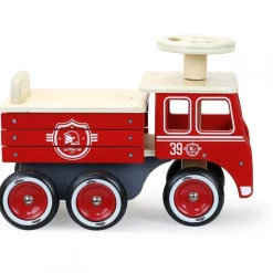 Porteur camion de pompiers en bois