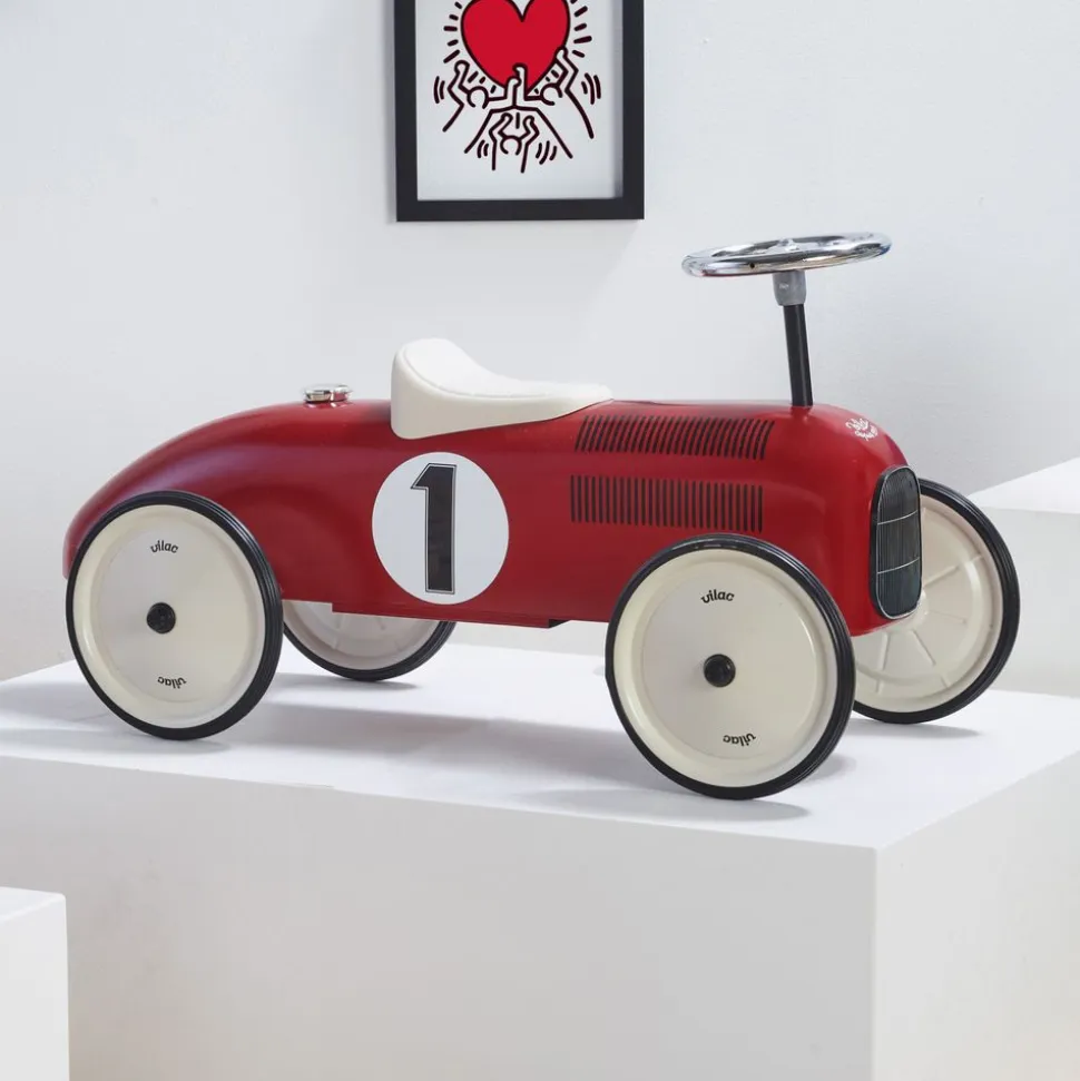 Porteur voiture vintage rouge et crème