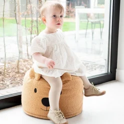 Pouf enfant teddy bear beige en bouclette - 40 cm
