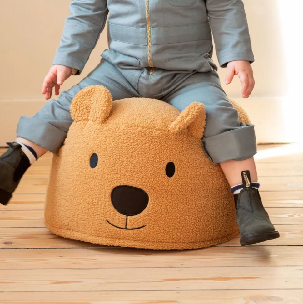 Pouf enfant teddy bear beige en bouclette - 40 cm