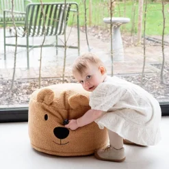 Pouf enfant teddy bear beige en bouclette - 40 cm