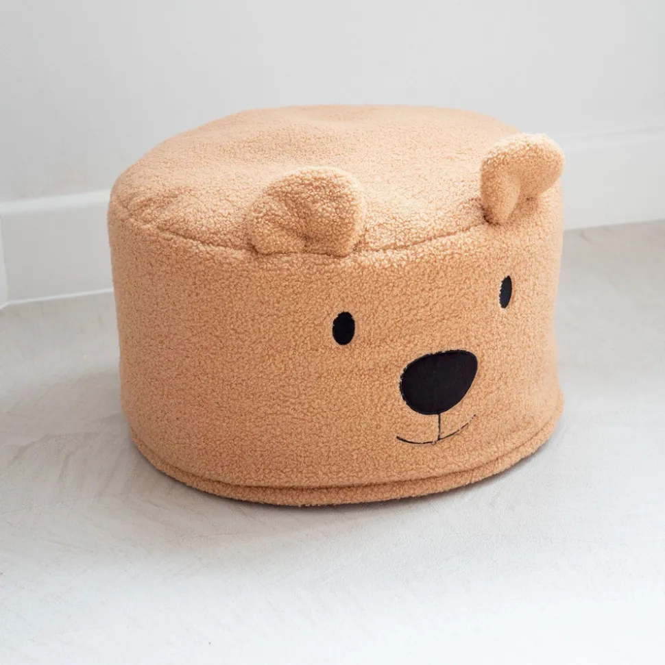 Pouf enfant teddy bear beige en bouclette - 40 cm