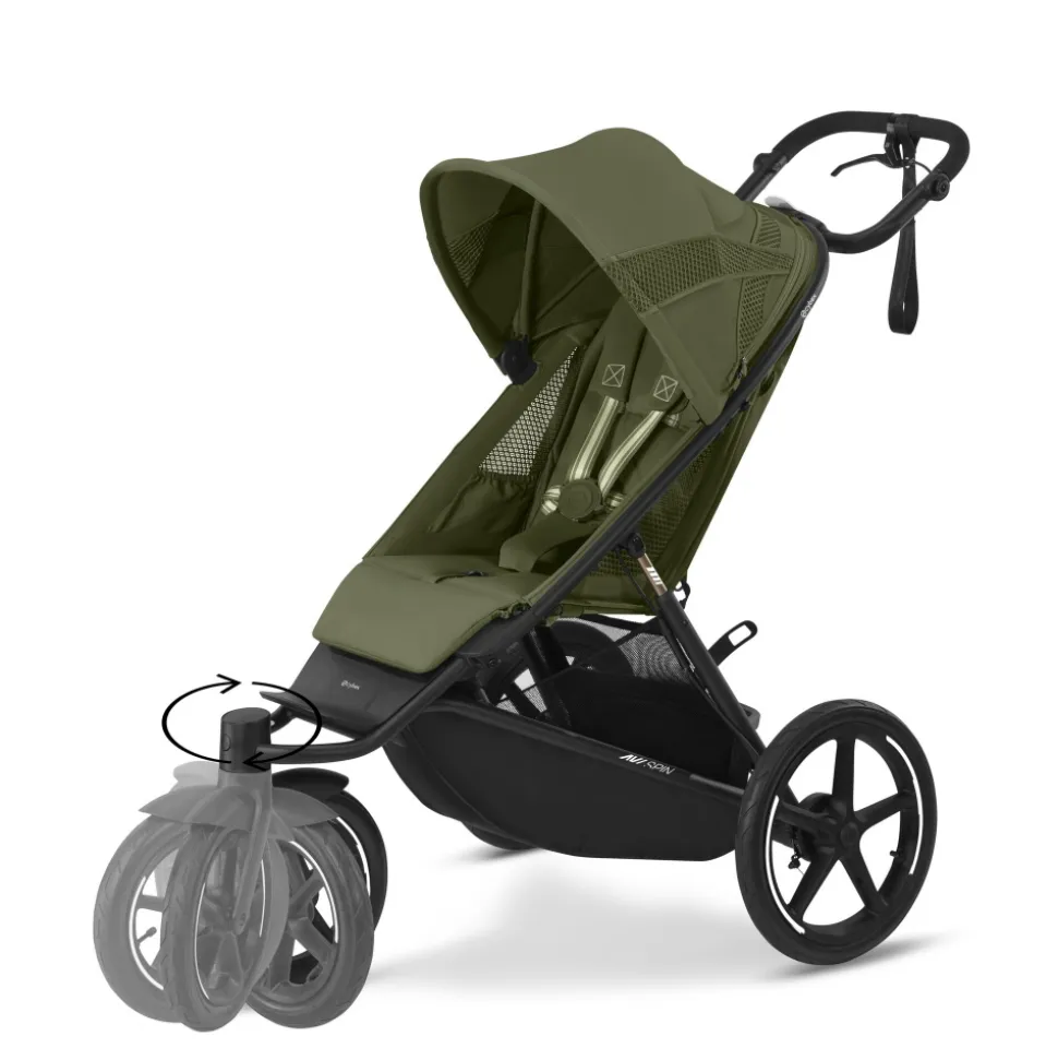 Poussette avi spin 3 roues tout-terrain et running moss green