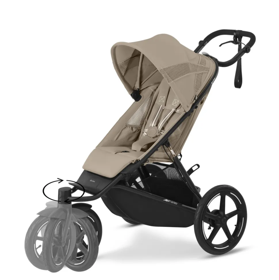 Poussette avi spin 3 roues tout-terrain et running almond beige