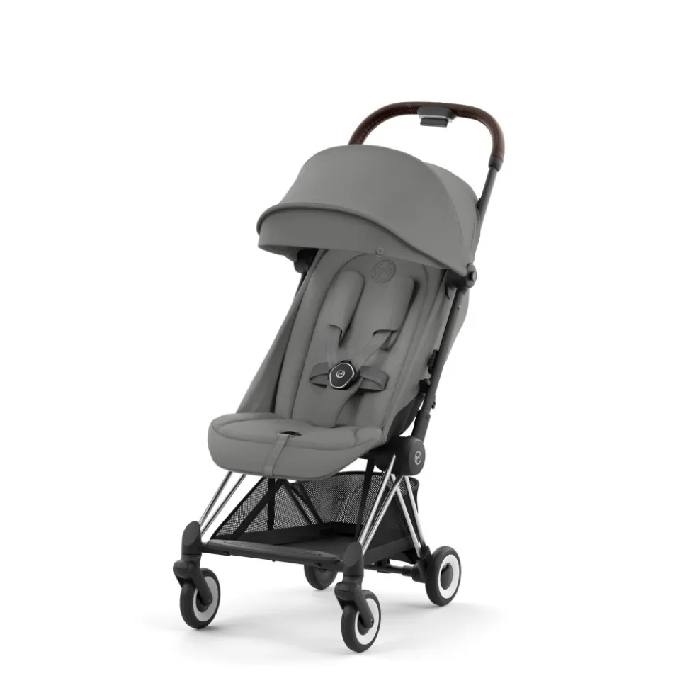 Poussette compacte coya mirage grey châssis chrome brown