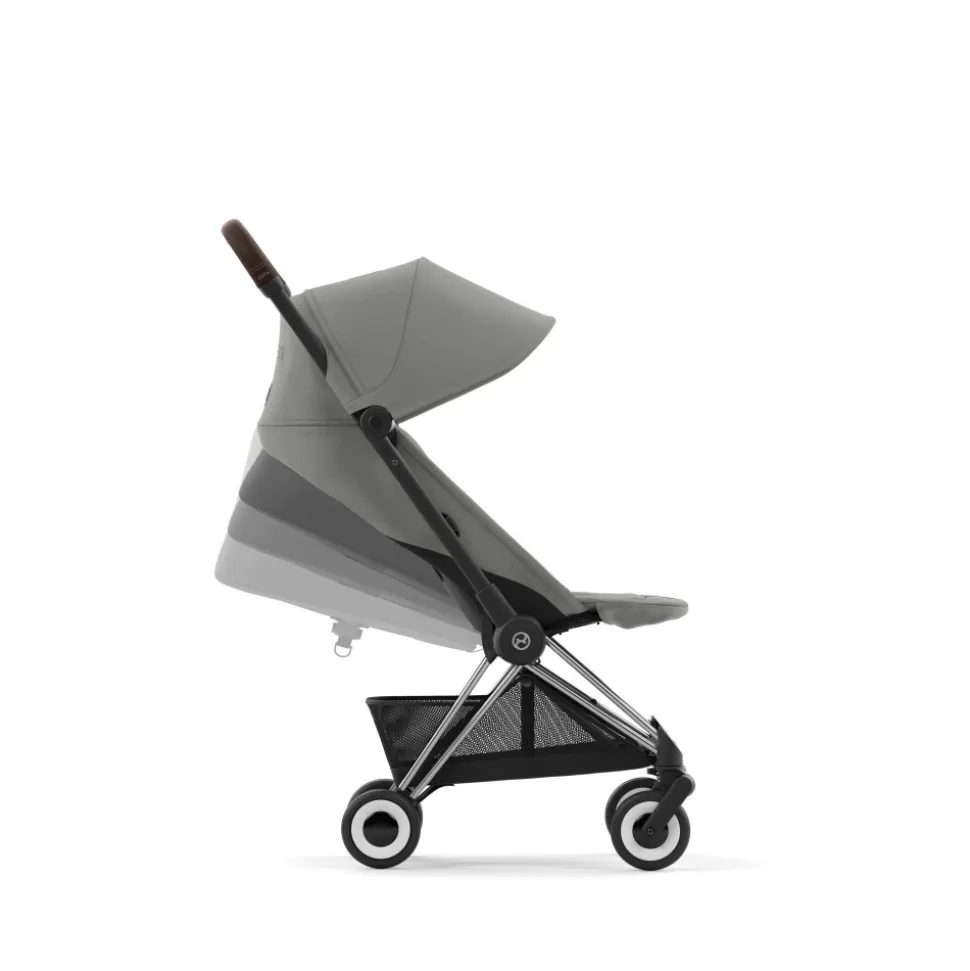 Poussette compacte coya mirage grey châssis chrome brown