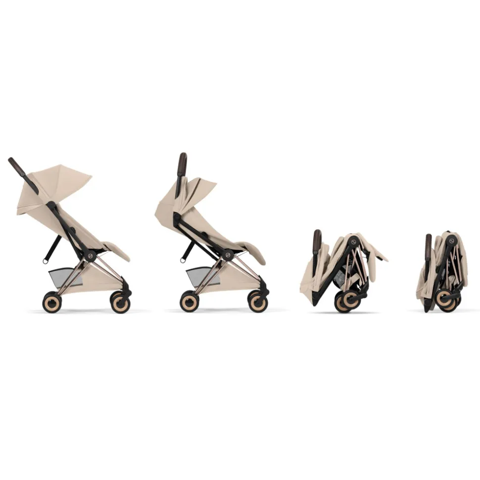 Poussette compacte voyage coya 2 style châssis rosegold cozy beige