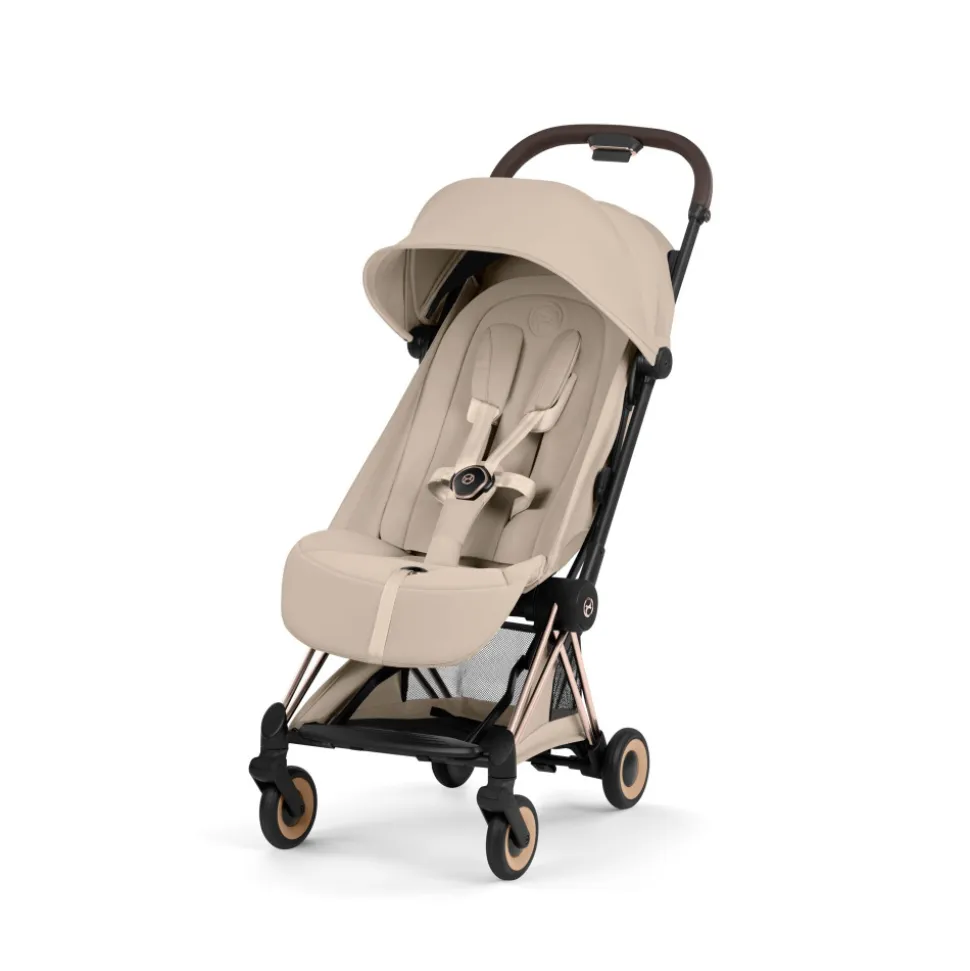 Poussette compacte voyage coya 2 style châssis rosegold cozy beige