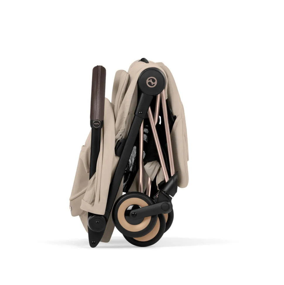 Poussette compacte voyage coya 2 style châssis rosegold cozy beige