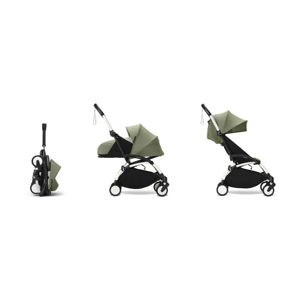 Poussette complète yoyo 3 châssis blanc pack 0+ et 6+ olive