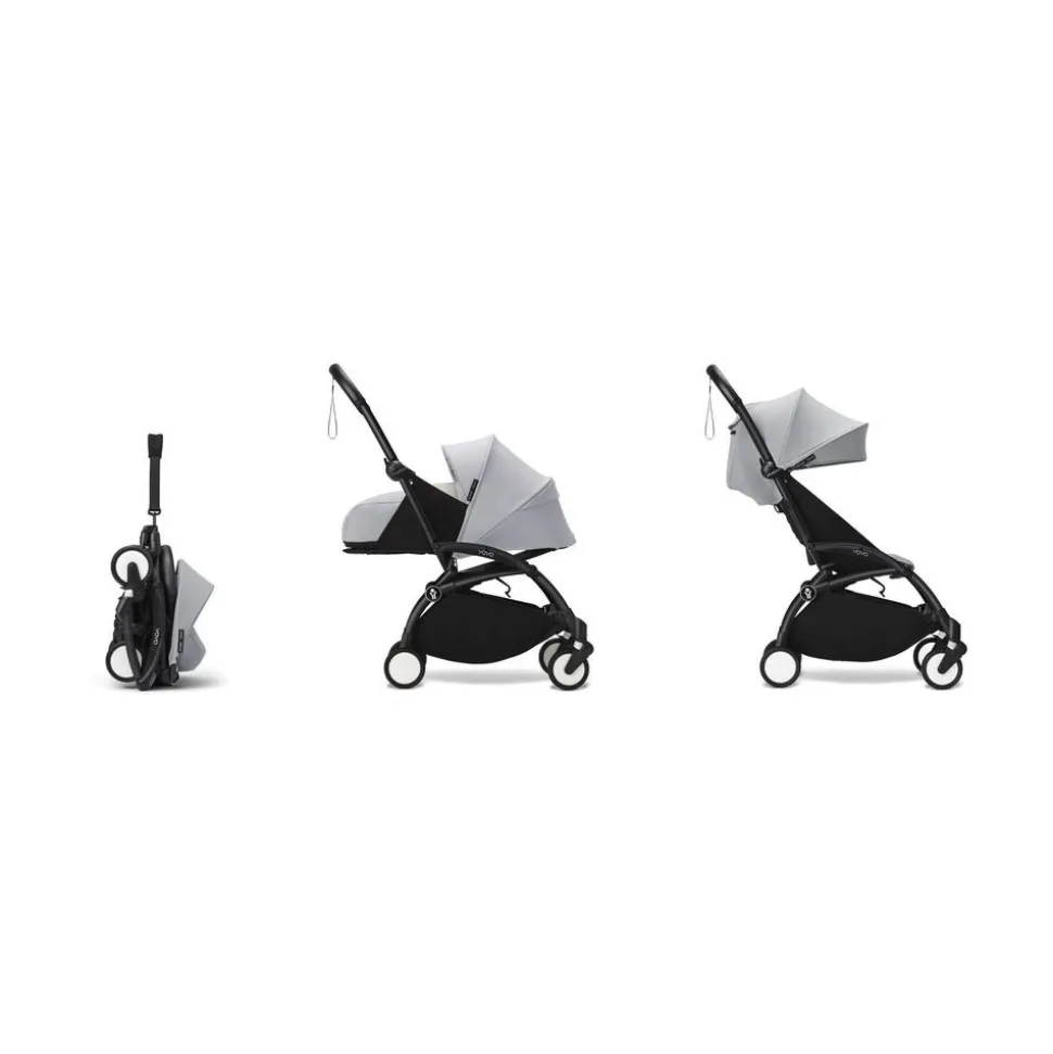 Poussette complète yoyo 3 châssis noir pack 0+ et 6+ stone